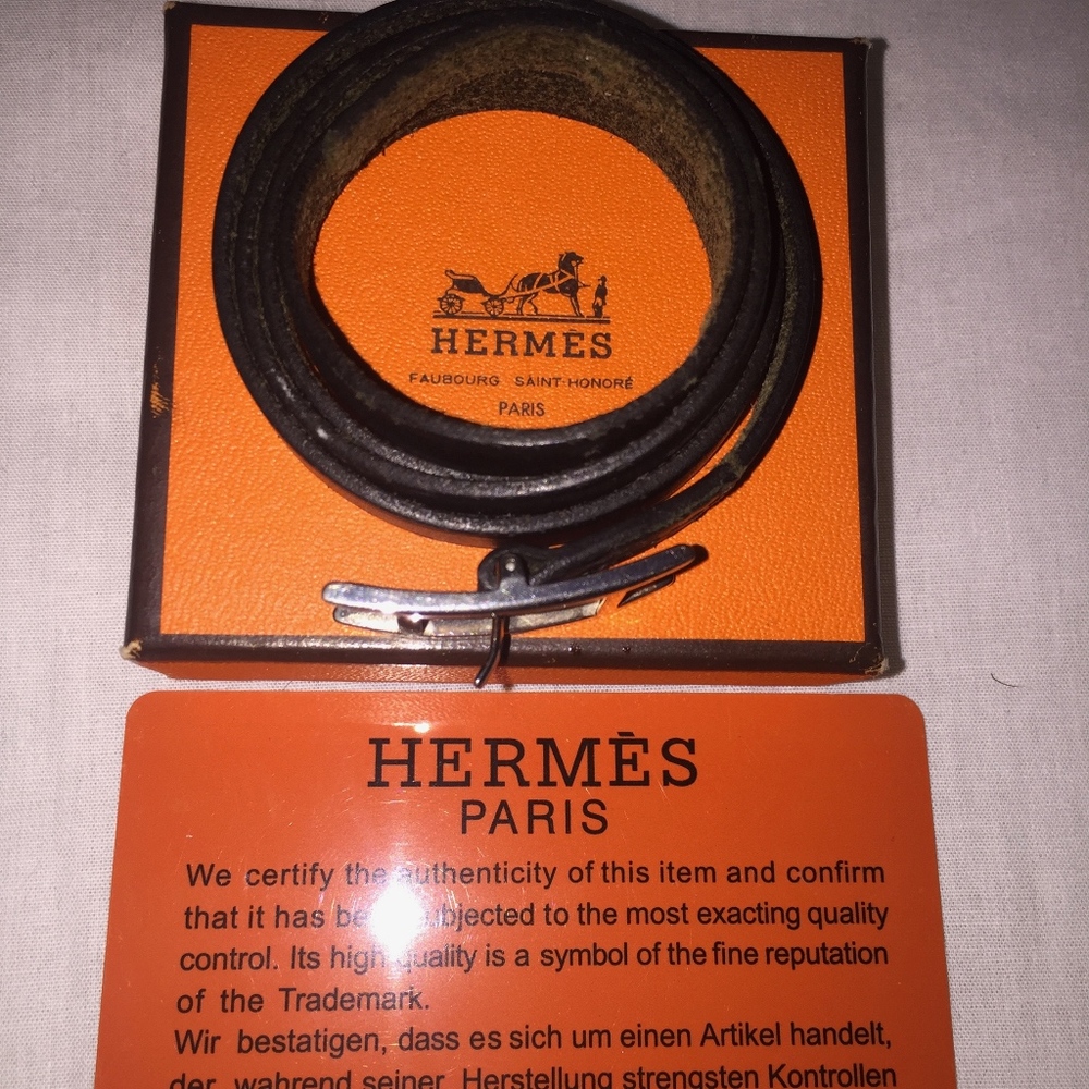AUTH HERMES HAPI BLK LEATHER WRAP BANGLE BRACELET - Picture 3 of 8